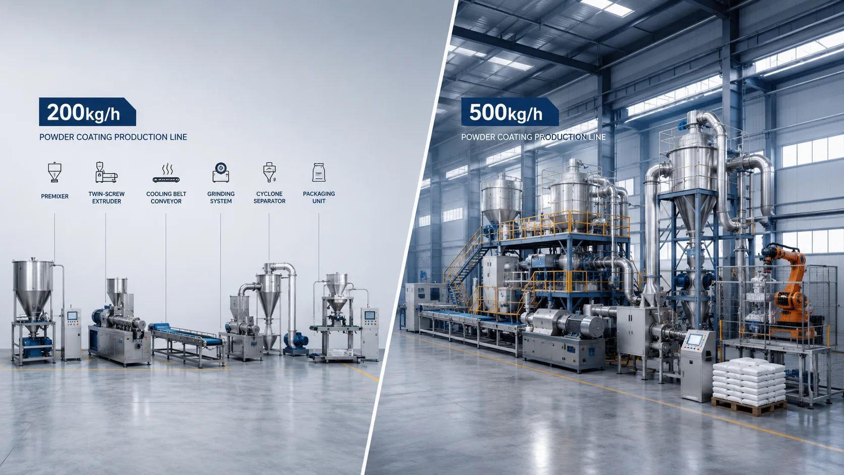 Comparing powder coating production lines