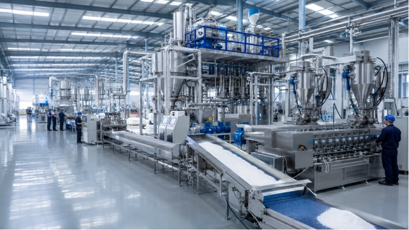 Industrial manufacturing floor with workers